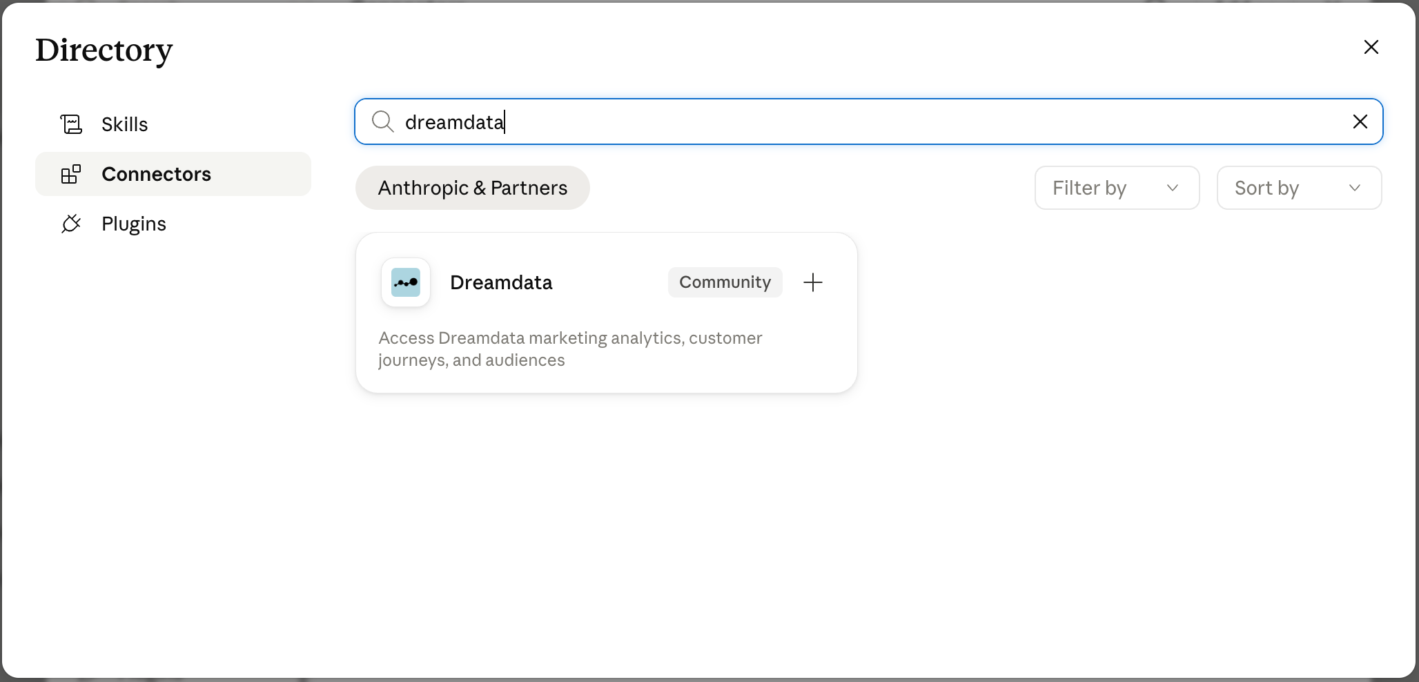 Finding the Dreamdata connector in the Claude directory