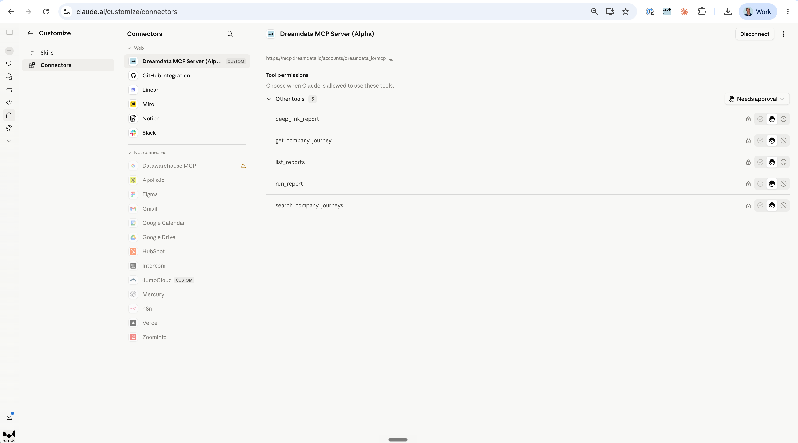 Connecting to the Dreamdata connector as a Claude team member