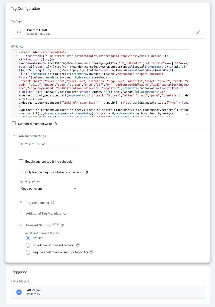 Google Tag Manager Custom HTML Tag Setup